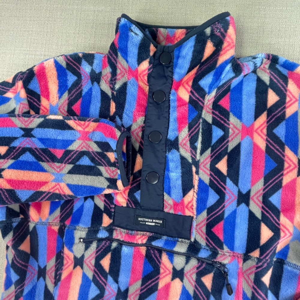 Southern Marsh Fleece Pullover Mens Small Multicolor Geometric Snap Mock‎ Neck